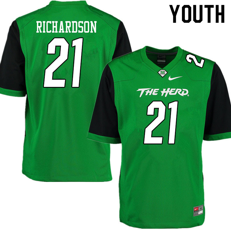 Youth #21 Amir Richardson Marshall Thundering Herd College Football Jerseys Sale-Gren - Click Image to Close